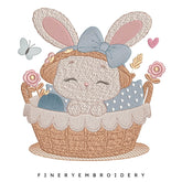 Adorable Bunny in Basket Embroidery Design - 7 Sizes | FineryEmbroidery - FineryEmbroidery